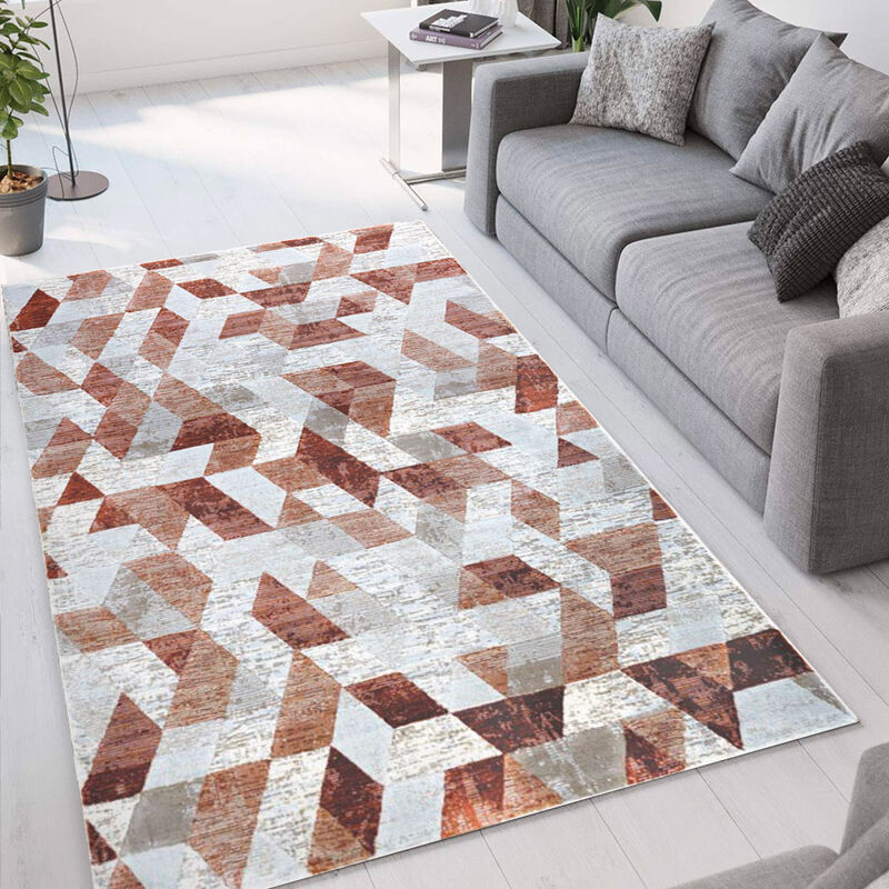 

Alfombra de diseño geométrico moderno pelo corto Double gris rojo TER002 | Talla: 80 x 150