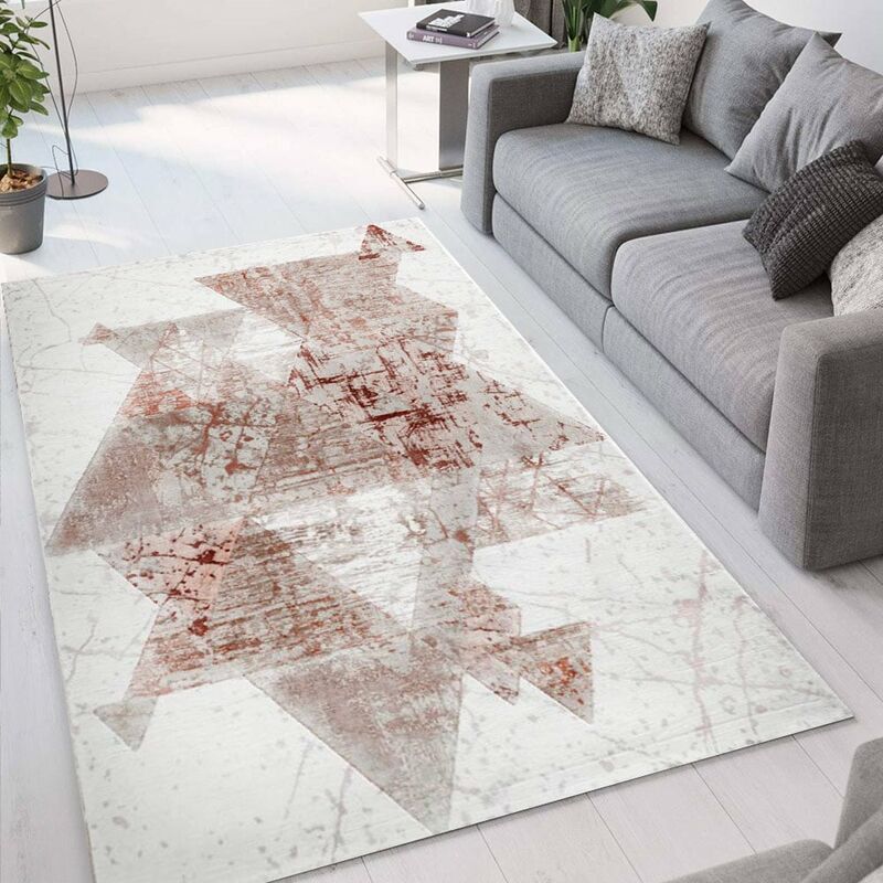 

Alfombra de diseño moderno con estampado geométrico gris rojo Double TER003 | Talla: 60 x 110