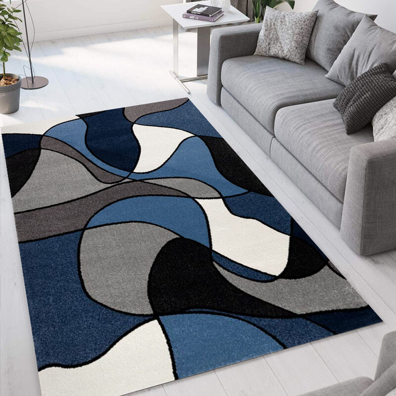 

Alfombra de diseño moderno con patrón geométrico azul blanco BLU015 Milano | Talla: 60 x 110