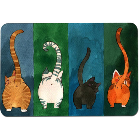 Alfombra de entrada antideslizante con estampado de gato para uso interior y exterior, dimensiones 45 x 70 cm.