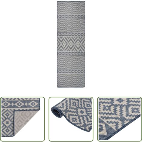 Alfombra de exterior -  Alfombra de exterior de tejido plano rayas azules 80x250 cm