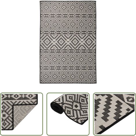 Alfombra de exterior -  Alfombra de exterior de tejido plano rayas negras 160x230 cm