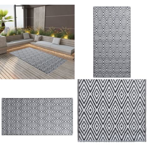 Alfombra de exterior ARAKIL blanca y negra 80x150 cm PP - Alfombra de jardín - Alfombra de terraza