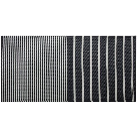 Alfombra de exterior de material sintético negro 90 x 180 cm patrón geométrico a rayas ecológico moderno minimalista Haldia