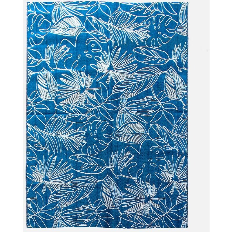 

Alfombra de exterior/interior 160 x 230 azul pato con dibujo exótico blanco