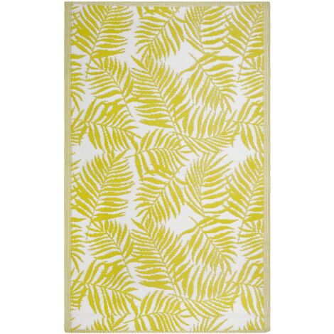 Alfombra de exterior reversible amarilla 120 x 180 cm con hojas de palmera Kota