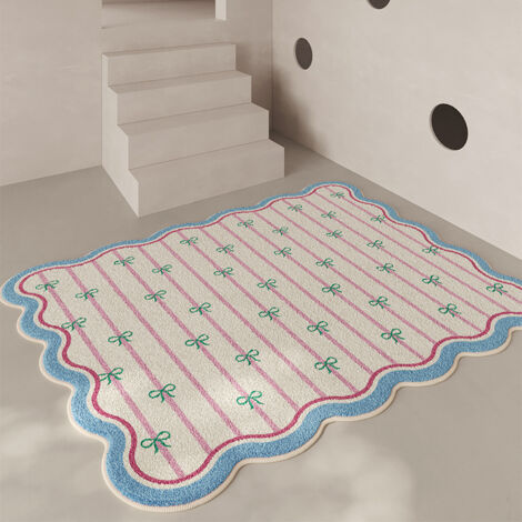 Alfombra de felpa sintética a cuadros con lazo, decoración para sala de estar, antideslizante, resistente a las manchas, alfombra para sofá, regalo para niñas, 6090cm (rosa), estilo tres.