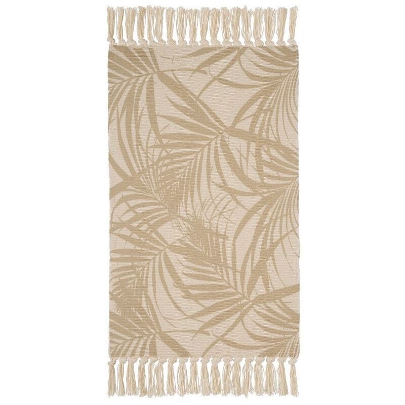 

Alfombra de flecos beige y natural de algodón y poliéster de 45x70 cm