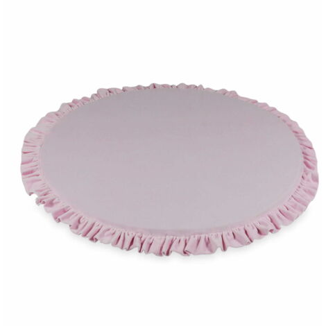Alfombra de juego para niños redonda de 100 cm con volantes, terciopelo suave rosa claro