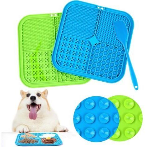 Alfombra de lamer para perros, 2 piezas, 20 x 20 cm, alfombra de lamer para perros con 1 rascador de silicona, libre de BPA, alfombra de lamer para gatos con ventosa para baño, entrenamiento y cuidado