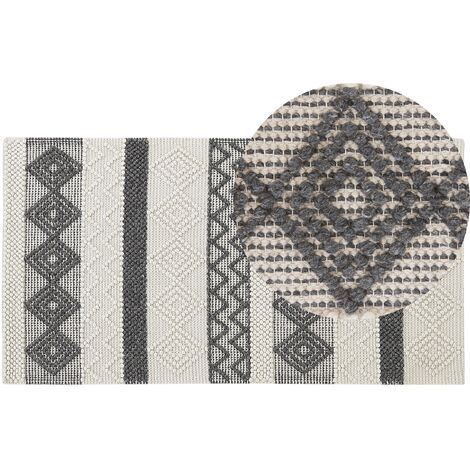 Alfombra de lana beige claro gris oscuro 80 x 150 cm hecho a mano Davutlar