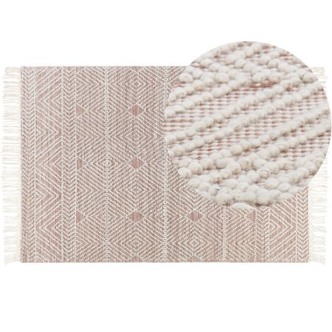 Alfombra de lana beige marrón 160 x 230 cm hecho a mano geométrico borlas Kestel