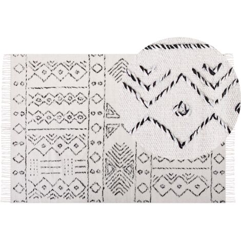 Alfombra de lana blanco crema negro 140 x 200 cm patrón azteca pelo corto Alkent