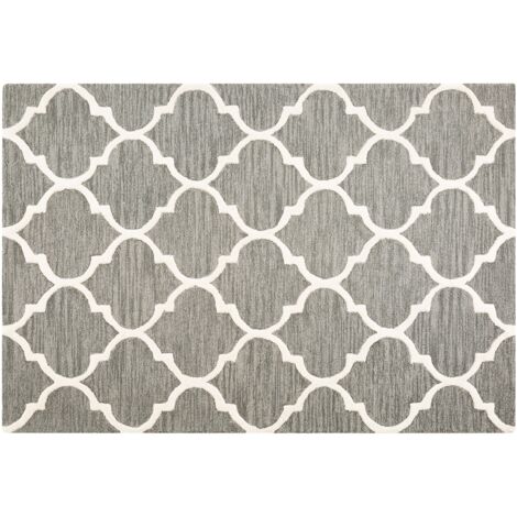 Alfombra de lana gris 140 x 200 cm patrón de trébol oriental marroquí hecha a mano Yalova