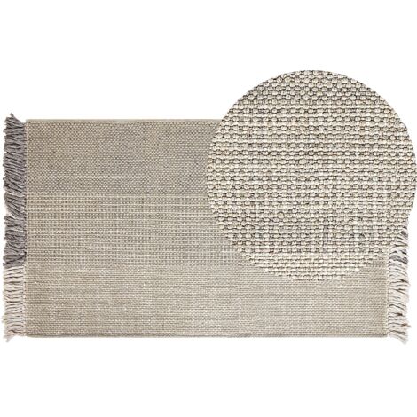Alfombra de lana gris claro 80 x 150 cm algodón hecho a mano borlas Tekeler