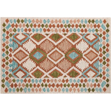 Alfombra de lana multicolor 160 x 230 cm patrón geométrico hecho a mano Ermenek