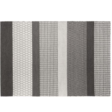 Alfombra de lana poliéster gris 160 x 220 cm pelo corto a rayas sala de estar dormitorio Akkaya