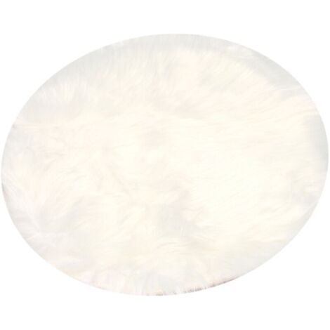 Alfombra de lana sintética de 30 x cm, suave, de pelo largo, decorativa, para silla o sofá (redonda, blanca).