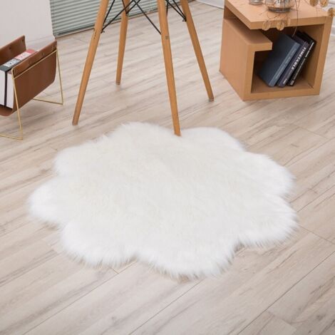 Alfombra de lana sintética y piel sintética, 30 cm x 45 cm, suave y mullida, nueva, para el hogar - Blanca - 30 cm