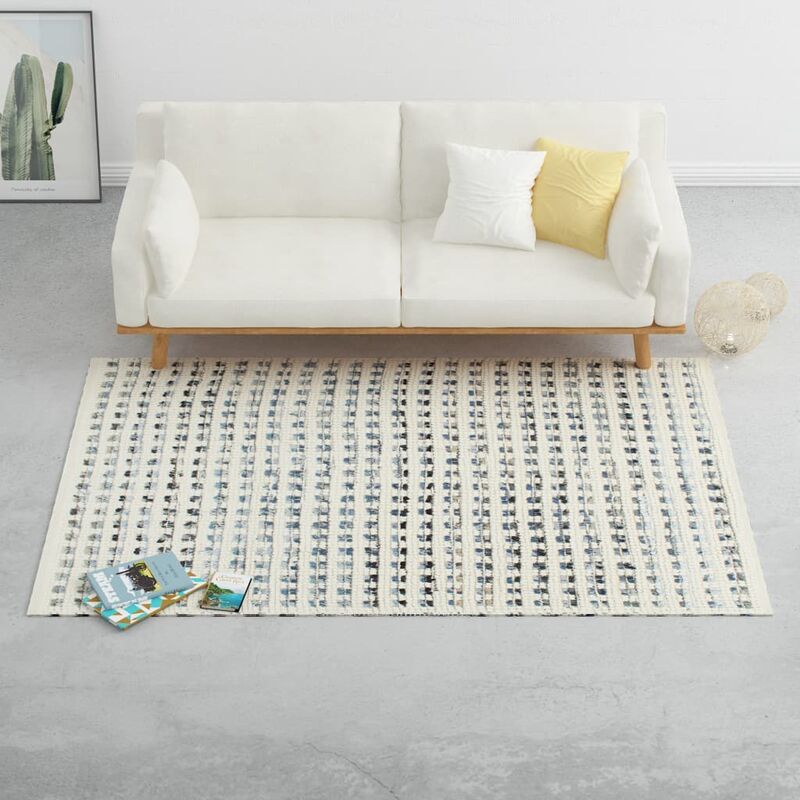 

Alfombra de lana y tela vaquera azul/blanco 120x170 cm