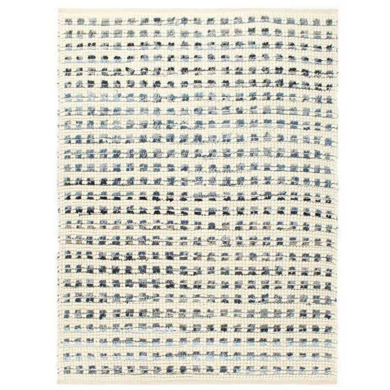 

vidaXL Alfombra de lana y tela vaquera azul/blanco 140x200 cm - Blanco