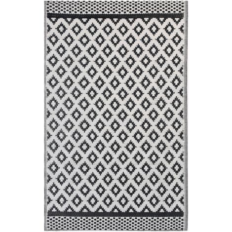 Alfombra de material sintético negra 120 x 180 cm para interiores y exteriores con diseño geométrico moderno Thane