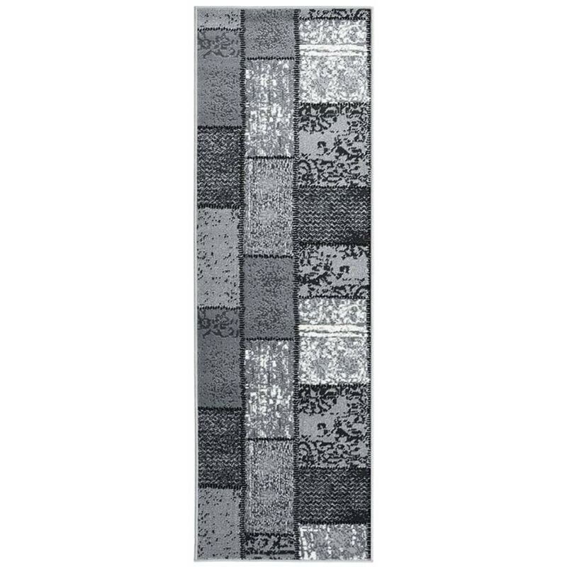 

Alfombra de pasillo BCF gris con estampado de bloques 60x300 cm