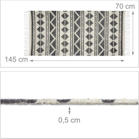 Alfombra de pasillo con estampado geométrico para salón pasillo 70 x 145 cm algodón blanco 1300028332