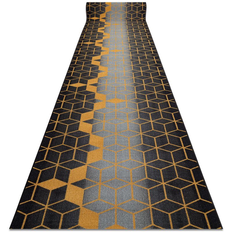 Alfombra de pasillo con refuerzo de goma 100 cm HEKSAGON Hexágono negro / oro black 100x490 cm