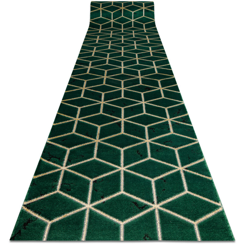 Alfombra de pasillo EMERALD exclusivo 1014 glamour, elegante cubo botella verde / oro 80 cm green 80x170 cm