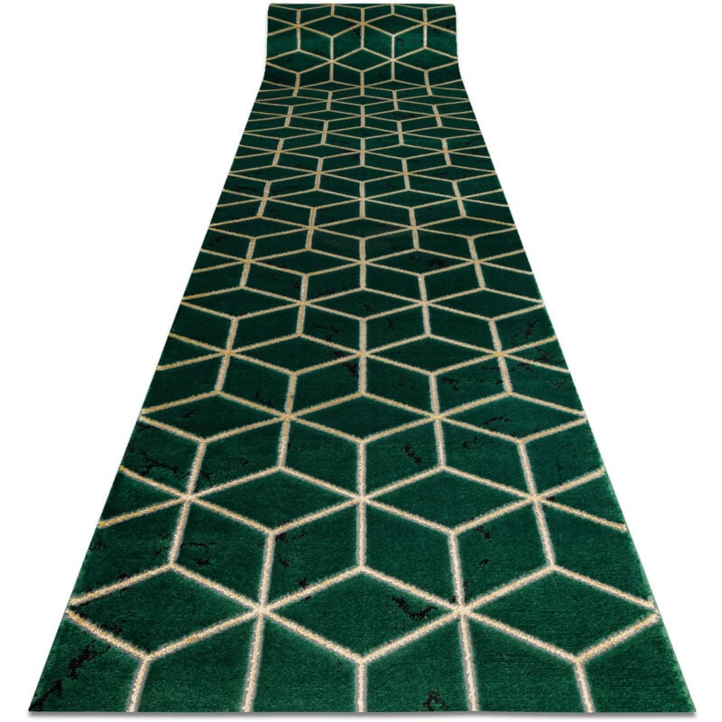 Alfombra de pasillo EMERALD exclusivo 1014 glamour, elegante cubo botella verde / oro 80 cm green 80x360 cm