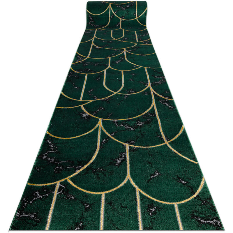 Alfombra de pasillo EMERALD exclusivo 1016 glamour, elegante art deco, mármol botella verde / oro 80 cm green 80x210 cm