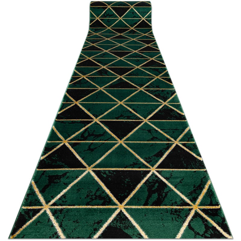 Alfombra de pasillo EMERALD exclusivo 1020 glamour, elegante mármol, triangulos botella verde / oro 100 cm green 100x400 cm