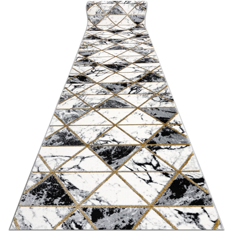 Alfombra de pasillo EMERALD exclusivo 1020 glamour, elegante mármol, triangulos negro / oro 120 cm black 120x480 cm