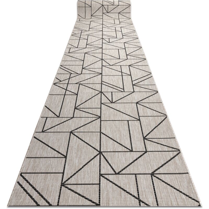 Rugsx - Alfombra de pasillo sizal floorlux modelo 20605 Triángulos, Geométrico plateado / negro 100 cm beige 100x360 cm