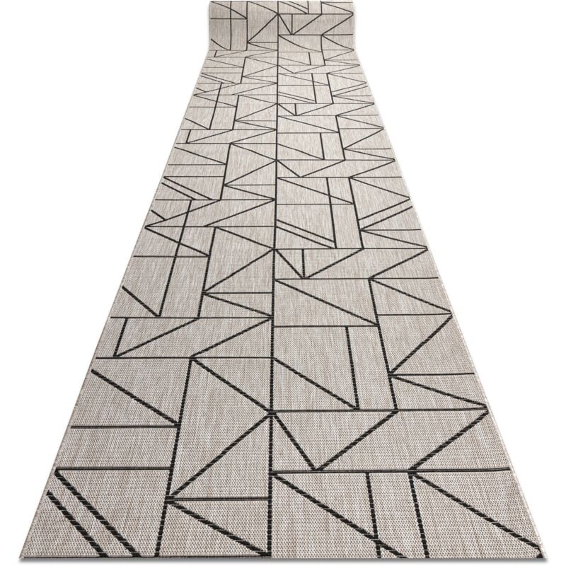 Rugsx - Alfombra de pasillo sizal floorlux modelo 20605 Triángulos, Geométrico plateado / negro 100 cm beige 100x430 cm