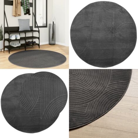 Alfombra de pelo corto look escandinavo IZA antracita Ø 120 cm - Diseño escandinavo - Alfombra 3D