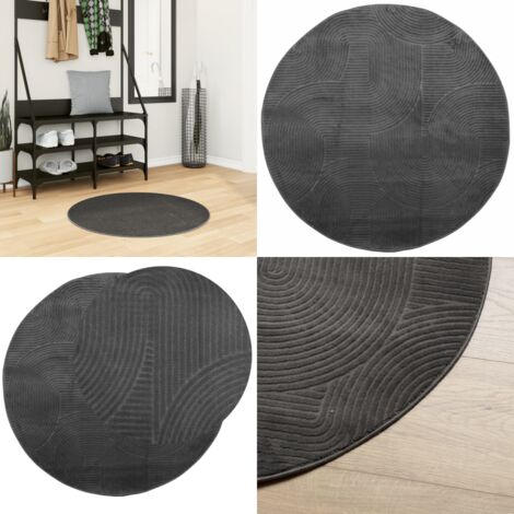 Alfombra de pelo corto look escandinavo IZA antracita Ø 80 cm - Diseño escandinavo - Alfombra antideslizante