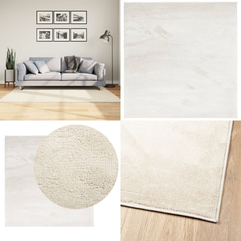 Alfombra de pelo corto OVIEDO beige 120x120 cm - Alfombra de peluche - Alfombra para salas de estar