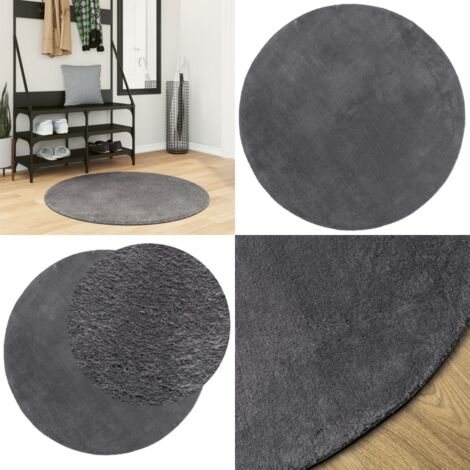Alfombra de pelo corto suave lavable HUARTE antracita Ø 100 cm - Alfombra lavable - Alfombra antideslizante