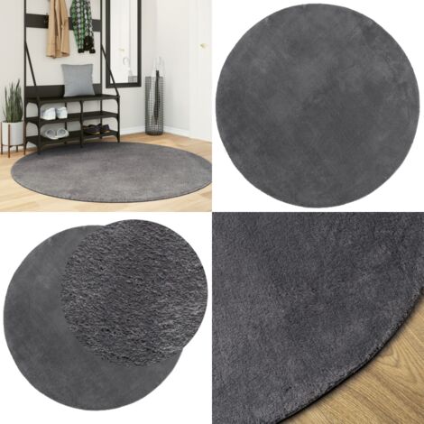 Alfombra de pelo corto suave lavable HUARTE antracita Ø 160 cm - Alfombra lavable - Alfombra antideslizante
