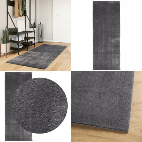 Alfombra de pelo corto suave lavable HUARTE antracita 80x200 cm - Alfombra suave - Alfombra lavable