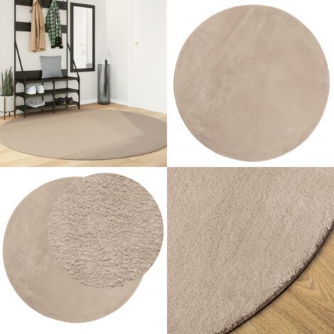 Alfombra de pelo corto suave lavable HUARTE arena Ø 200 cm - Alfombra suave - Alfombra lavable