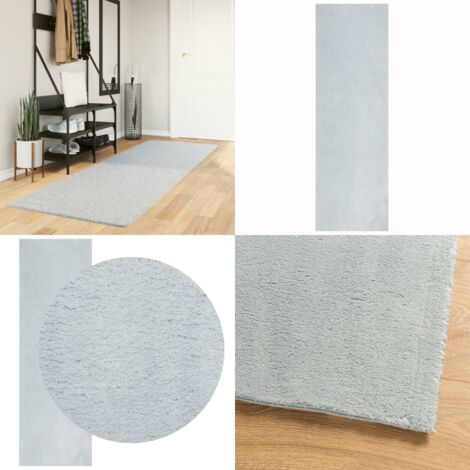 Alfombra de pelo corto suave lavable HUARTE azul 80x250 cm - Alfombra azul - Alfombra lavable