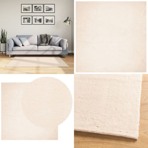 Alfombra de pelo corto suave lavable HUARTE beige 120x120 cm - Alfombra suave - Alfombra lavable