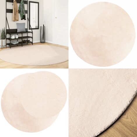 Alfombra de pelo corto suave lavable HUARTE beige Ø 200 cm - Alfombra suave - Alfombra lavable