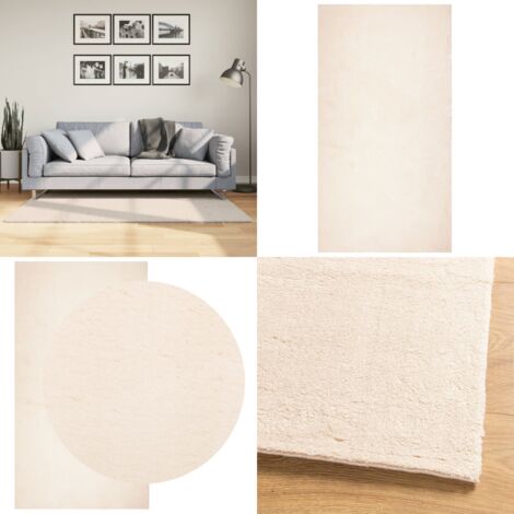 Alfombra de pelo corto suave lavable HUARTE beige 80x150 cm - Alfombra suave - Alfombra lavable