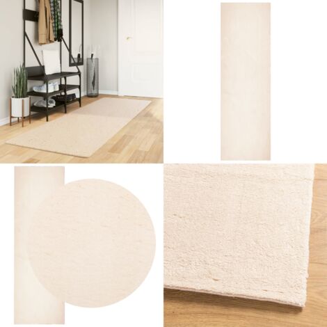 Alfombra de pelo corto suave lavable HUARTE beige 80x250 cm - Alfombra suave - Alfombra lavable