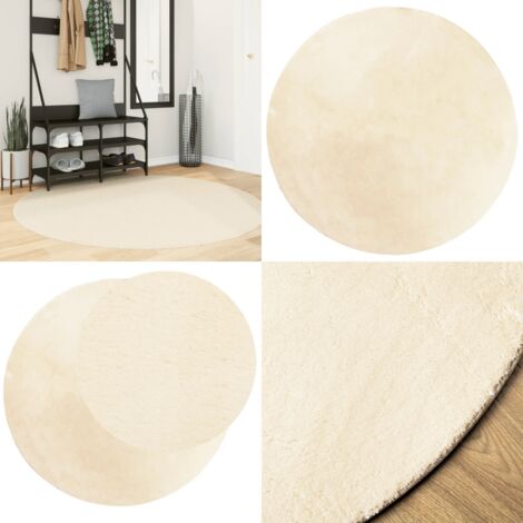 Alfombra de pelo corto suave lavable HUARTE crema Ø 160 cm - Alfombra lavable - Alfombra suave