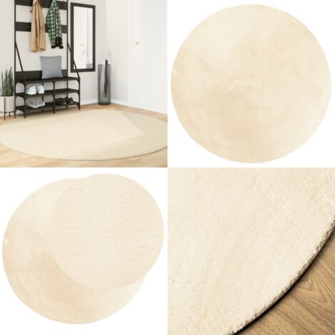 Alfombra de pelo corto suave lavable HUARTE crema Ø 200 cm - Alfombra lavable - Alfombra suave